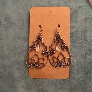 Copper water drop Lotus Earrings